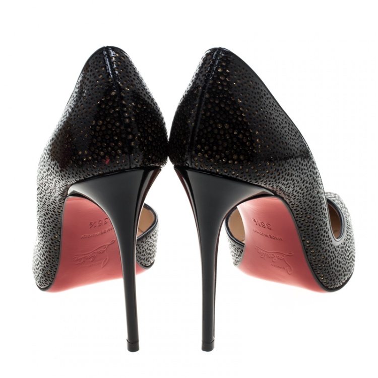 Pre Owned Christian Louboutin Two Tone Laser Cut Patent Leather Galupump Pointed Toe D'Orsay Pumps Size 36.5