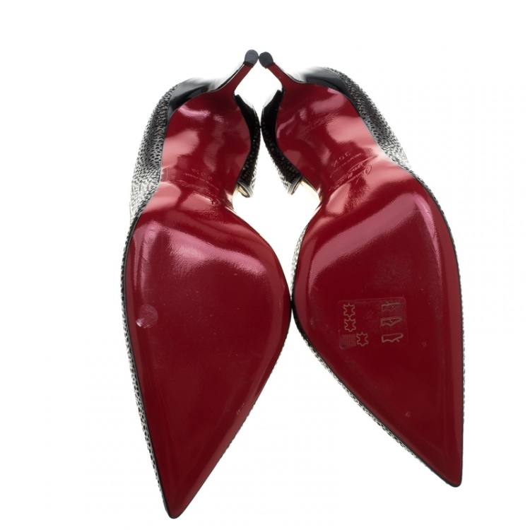 Pre Owned Christian Louboutin Two Tone Laser Cut Patent Leather Galupump Pointed Toe D'Orsay Pumps Size 36.5