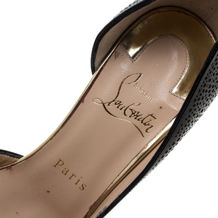 Pre Owned Christian Louboutin Two Tone Laser Cut Patent Leather Galupump Pointed Toe D'Orsay Pumps Size 36.5