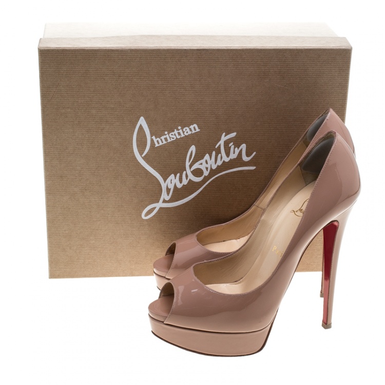 مملوكة مسبقًا Christian Louboutin Nude Patent Leather Lady Peep Toe Platform Pumps Size 39