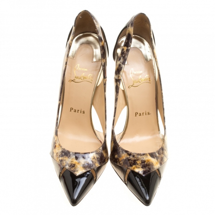 Pre Owned Christian Louboutin Black Leather and PVC Galata Pumps Size 37
