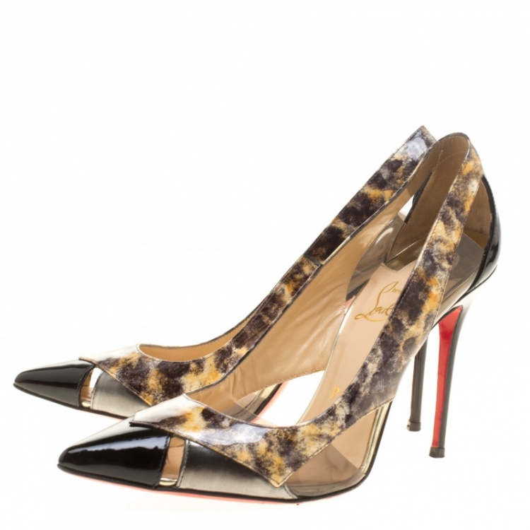 Pre Owned Christian Louboutin Black Leather and PVC Galata Pumps Size 37