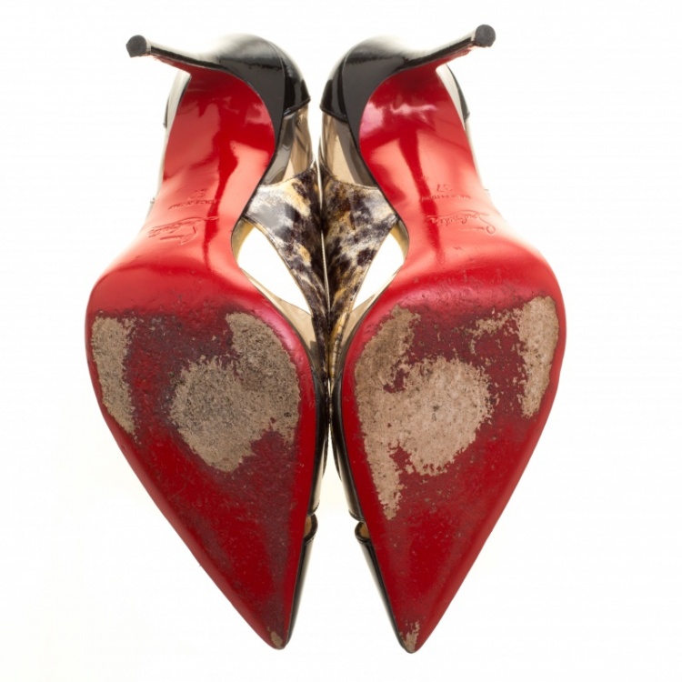 Pre Owned Christian Louboutin Black Leather and PVC Galata Pumps Size 37