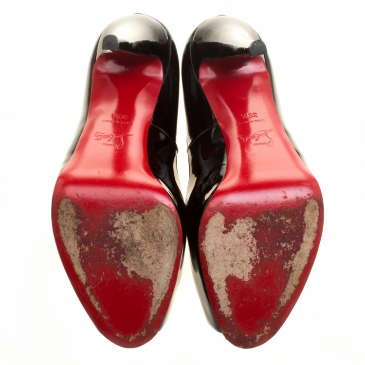 Pre Owned Christian Louboutin Black Patent Leather Hyper Prive Peep Toe Platform Pumps Size 39.5