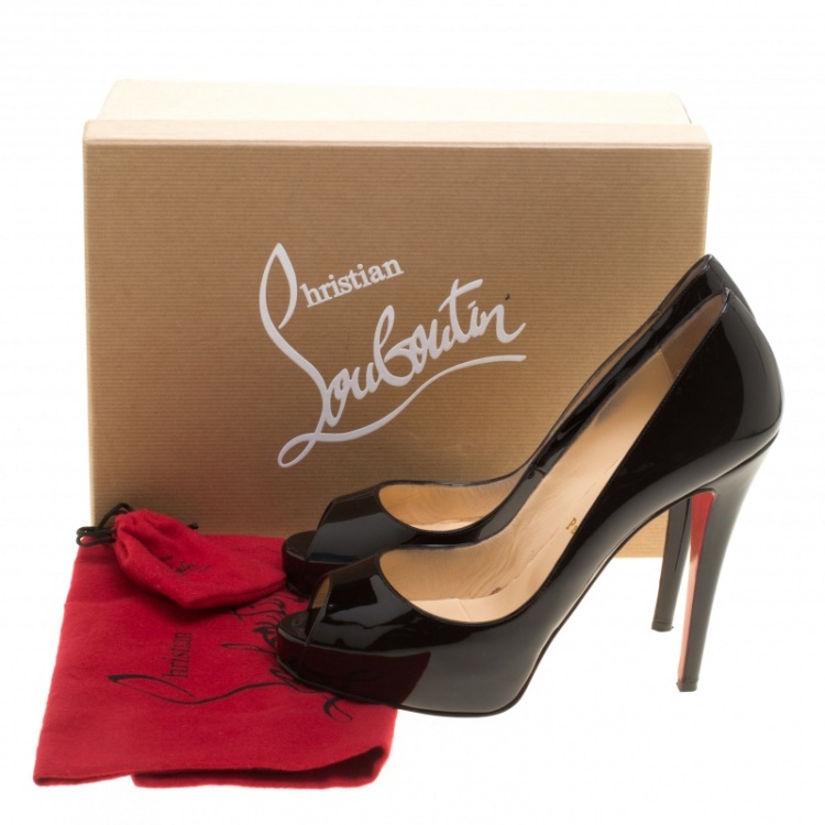 Pre Owned Christian Louboutin Black Patent Leather Hyper Prive Peep Toe Platform Pumps Size 39.5