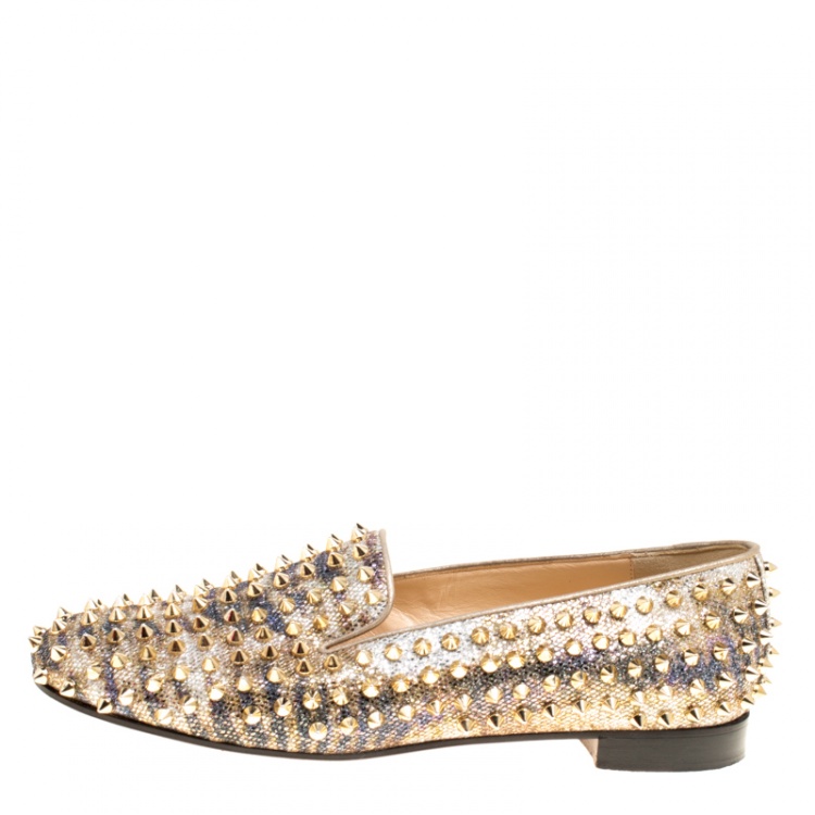 Christian Louboutin, Shoes, Louboutin Beige Rolling Spikes Suede Loafers
