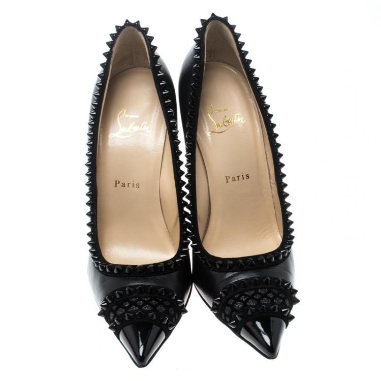 Pre Owned Christian Louboutin Black Leather and Suede Malabar Hill Spiked Pumps Size 40