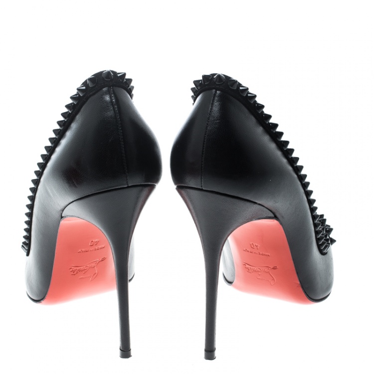 Pre Owned Christian Louboutin Black Leather and Suede Malabar Hill Spiked Pumps Size 40