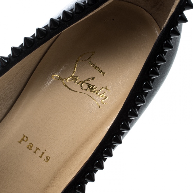 Pre Owned Christian Louboutin Black Leather and Suede Malabar Hill Spiked Pumps Size 40
