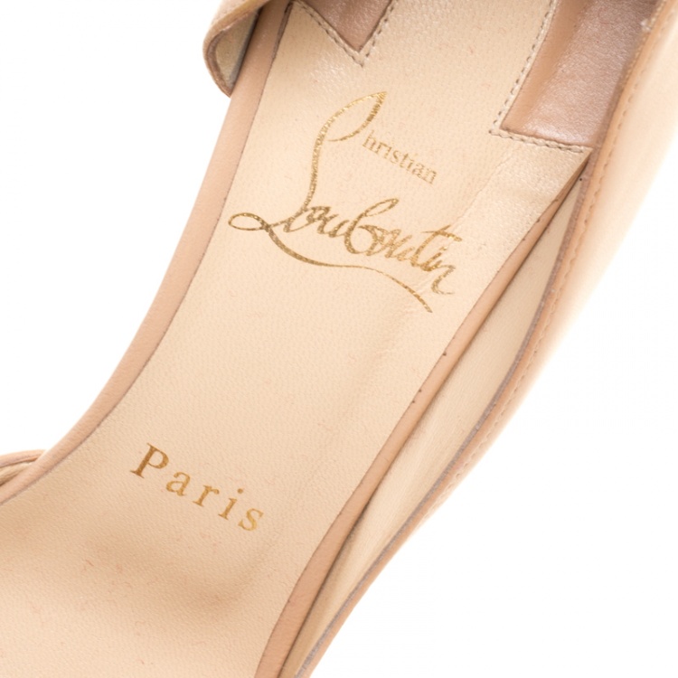 Pre Owned Christian Louboutin Beige Leather Farfa Spikes Embellished Pointed Toe D'orsay Pumps Size 37