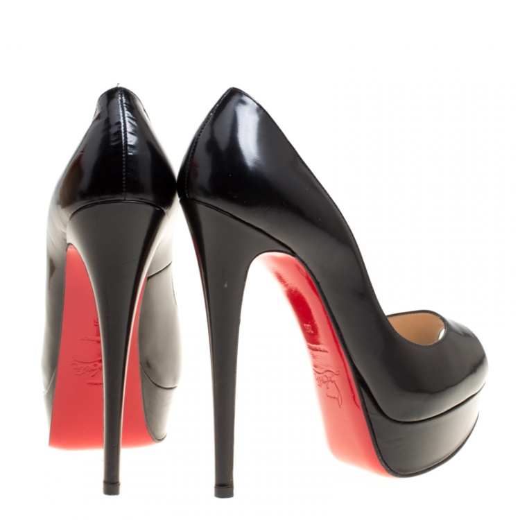 Pre Owned Christian Louboutin Black Leather Lady Peep Toe Platform Pumps Size 36