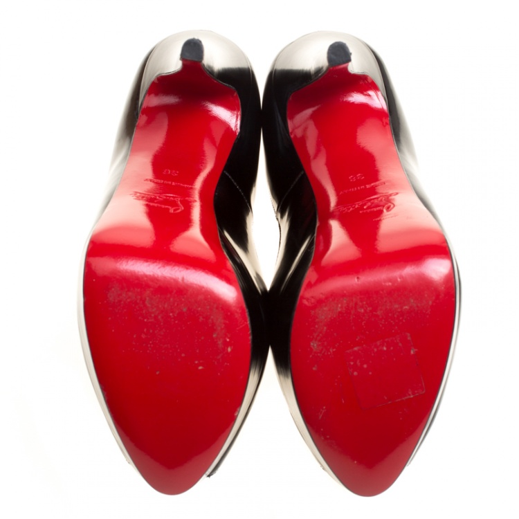 Pre Owned Christian Louboutin Black Leather Lady Peep Toe Platform Pumps Size 36