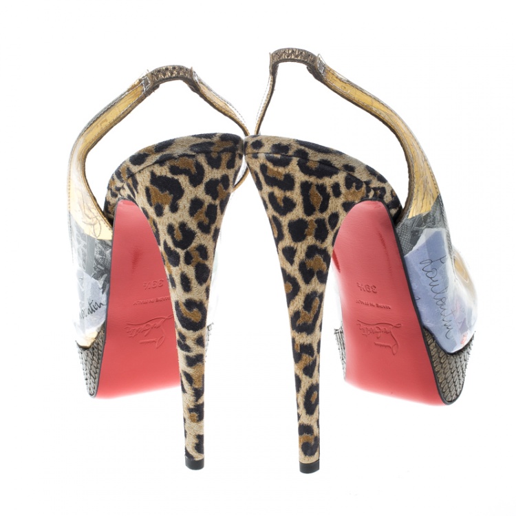 Pre Owned Christian Louboutin Khaki PVC Eco Trash Peep Toe Platform Slingback Sandals Size 39.5