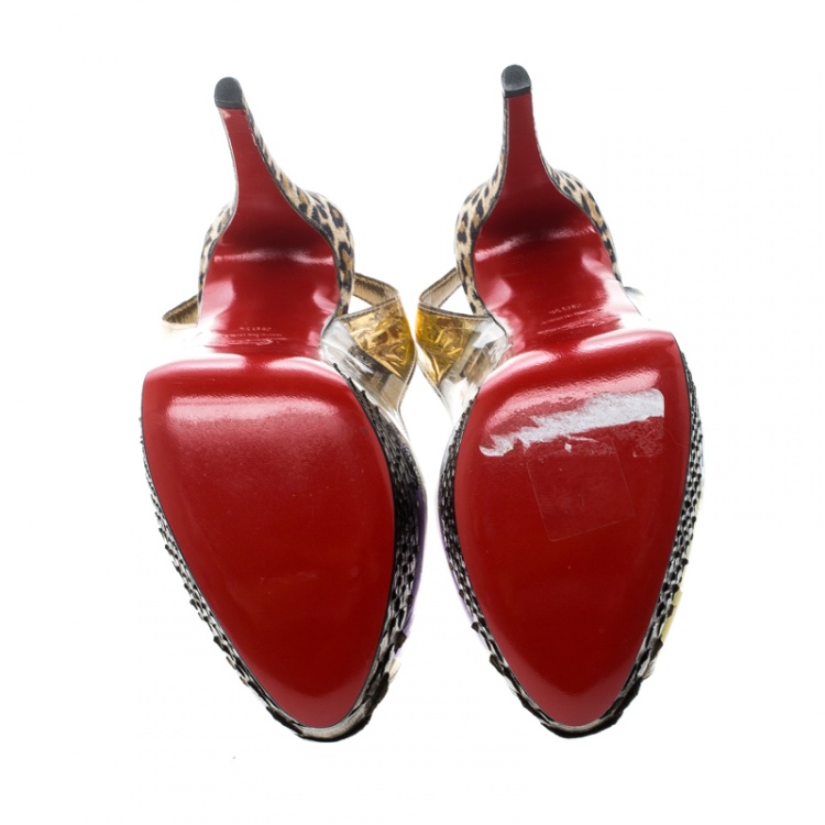 Pre Owned Christian Louboutin Khaki PVC Eco Trash Peep Toe Platform Slingback Sandals Size 39.5