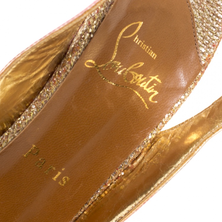 Pre Owned Christian Louboutin Khaki PVC Eco Trash Peep Toe Platform Slingback Sandals Size 39