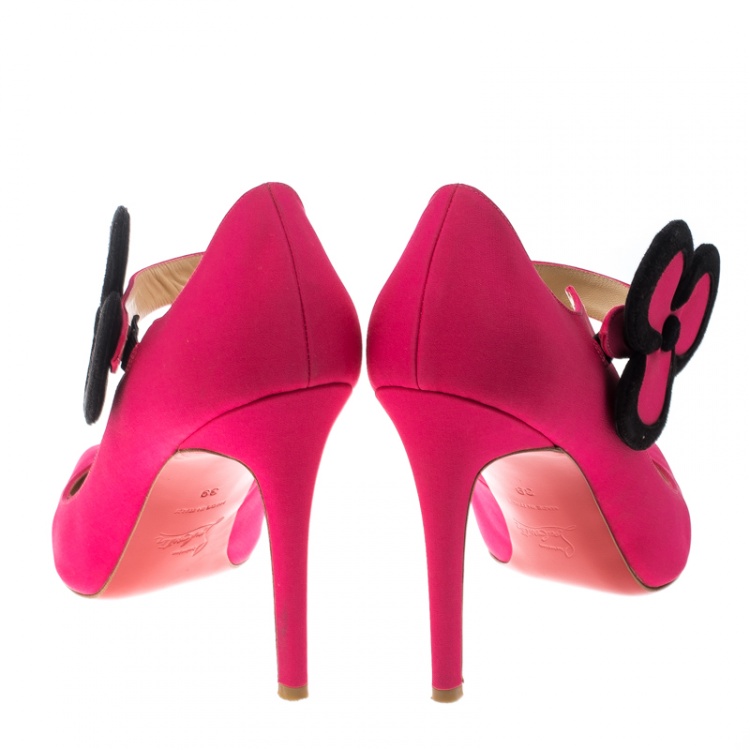 مملوكة مسبقًا Christian Louboutin Pink Satin Pensee Mary Jane Pumps Size 39