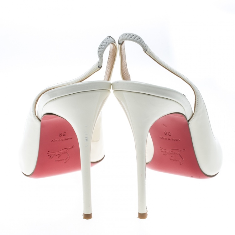 Pre Owned Christian Louboutin Off White Patent Leather Fleuve Slingback Sandals Size 39