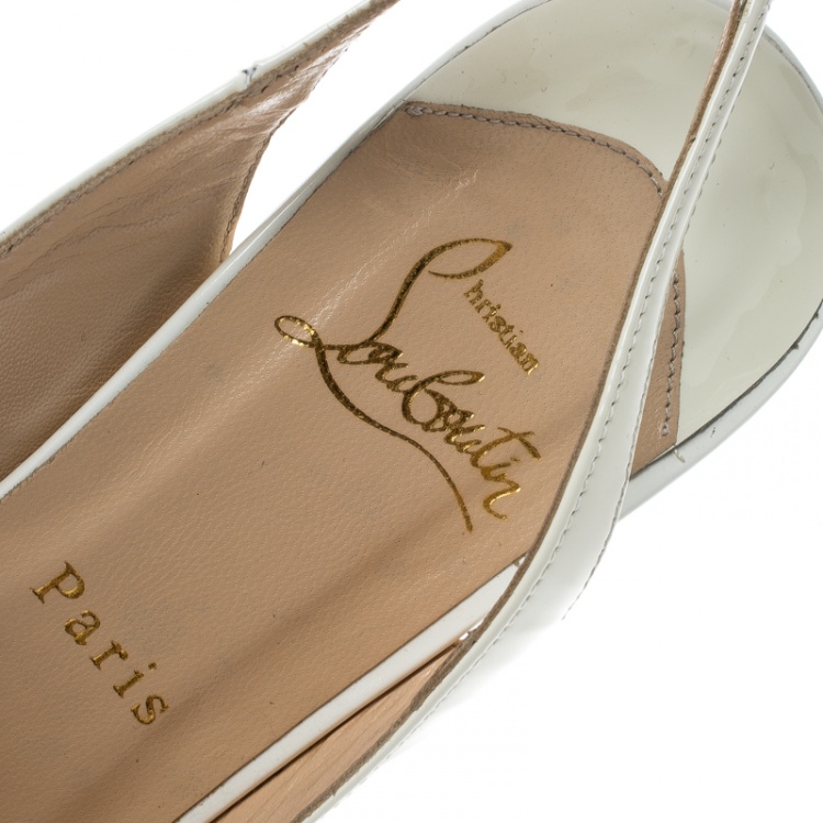 Pre Owned Christian Louboutin Off White Patent Leather Fleuve Slingback Sandals Size 39