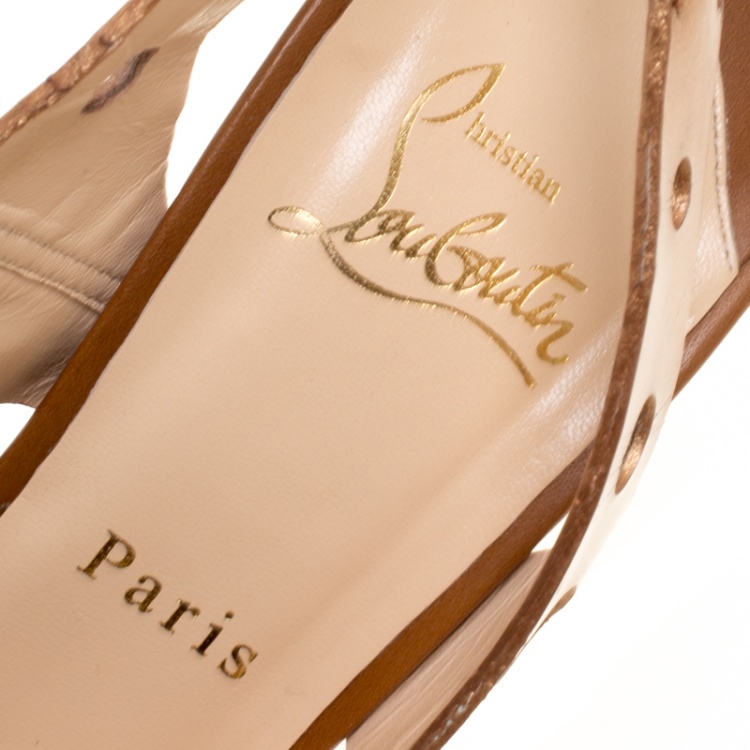Pre Owned Christian Louboutin Bronze Leather Ginza Platform Slingback Sandals Size 39.5