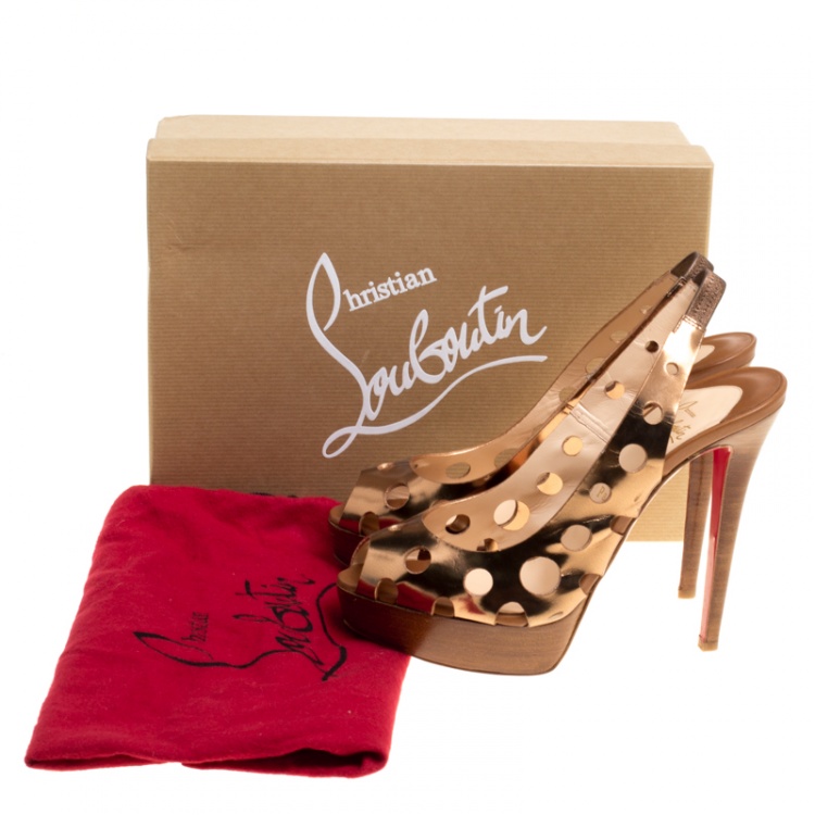 Pre Owned Christian Louboutin Bronze Leather Ginza Platform Slingback Sandals Size 39.5