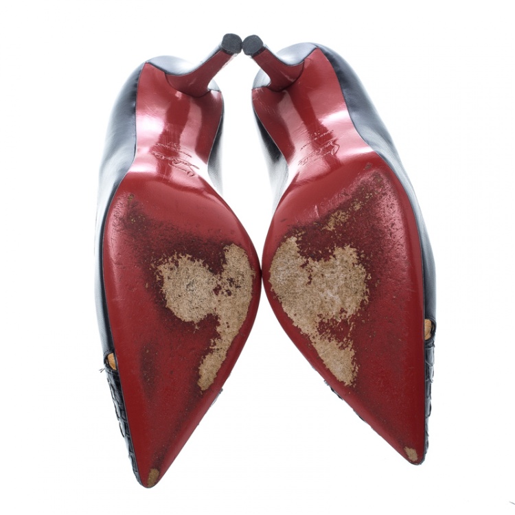 Pre Owned Christian Louboutin Two Tone Leather and Satin Pointed Toe Pumps Size 37