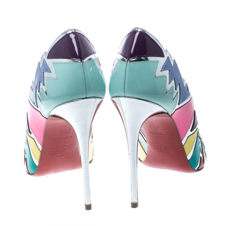 Pre Owned  Christian Louboutin Multicolor Jagged Leather Explotek Pointed Toe Pumps Size 38.5
