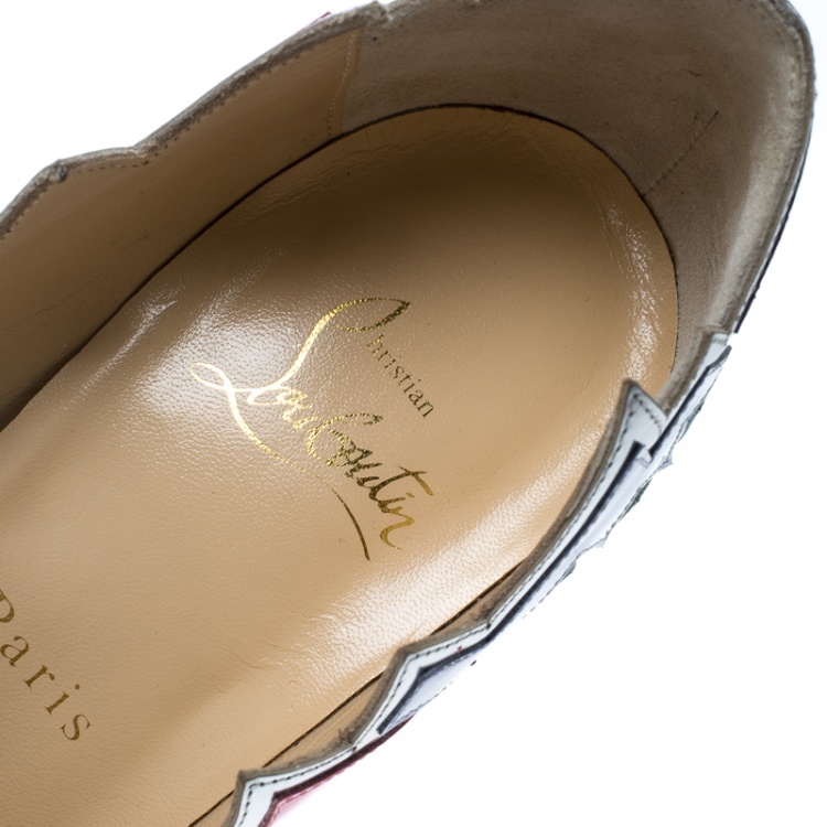 Pre Owned  Christian Louboutin Multicolor Jagged Leather Explotek Pointed Toe Pumps Size 38.5