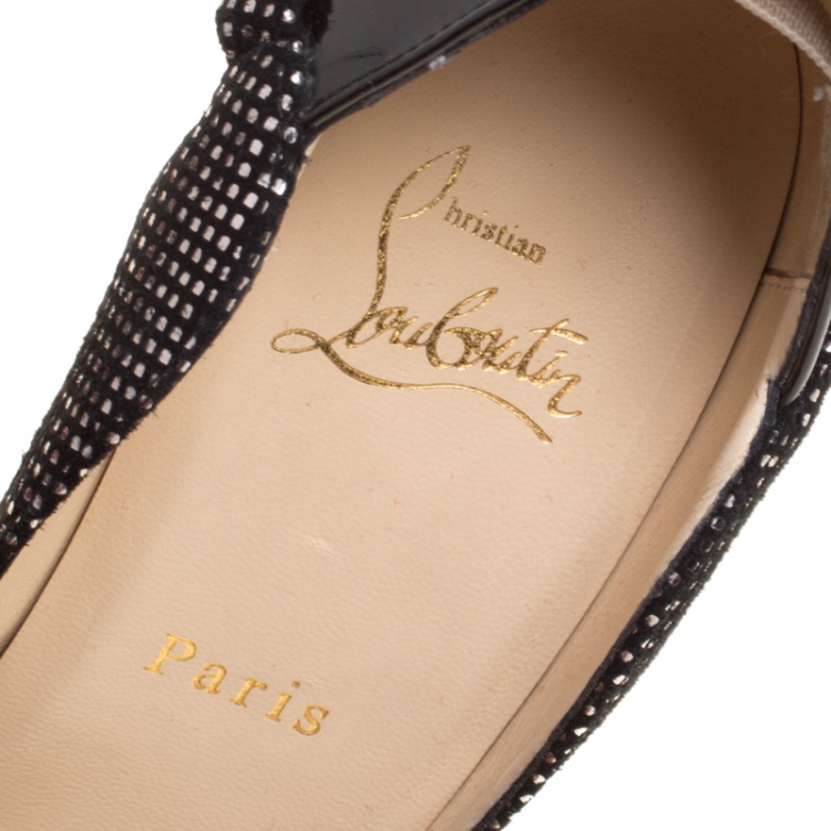 Pre Owned Christian Louboutin Black/Silver Suede and Leather Doremi Chain Pointed Toe Pumps Size 36