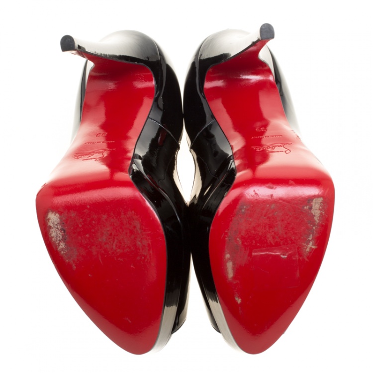 Pre Owned Christian Louboutin Black Patent Leather Lady Peep Toe Platform Pumps Size 39