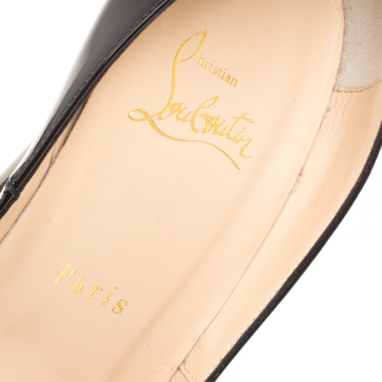 Pre Owned Christian Louboutin Black Patent Leather Lady Peep Toe Platform Pumps Size 39