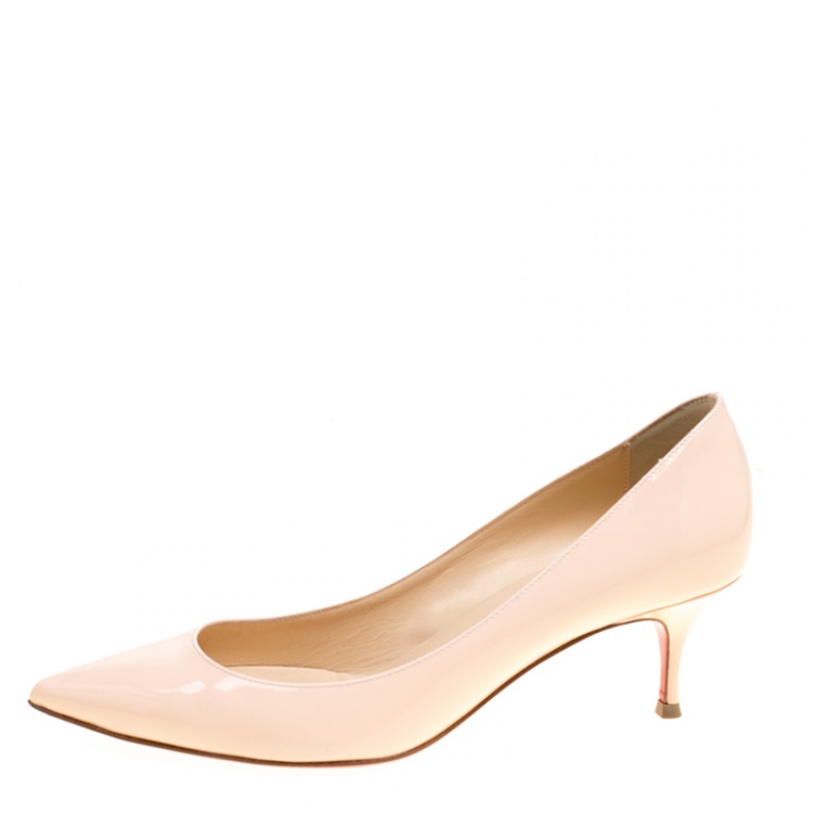 Pre Owned Christian Louboutin Beige Patent Leather Pigalle Follies Pointed Toe Pumps Size 37.5