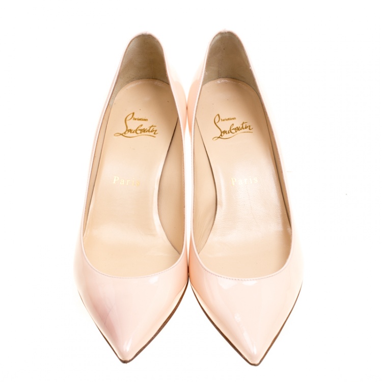 Pre Owned Christian Louboutin Beige Patent Leather Pigalle Follies Pointed Toe Pumps Size 37.5