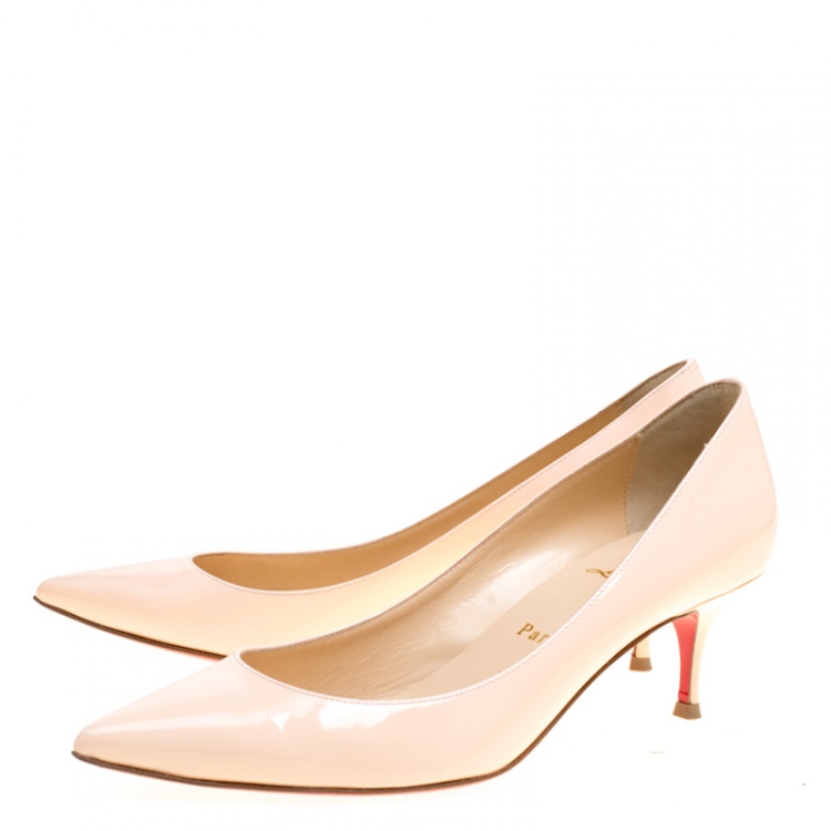 Pre Owned Christian Louboutin Beige Patent Leather Pigalle Follies Pointed Toe Pumps Size 37.5