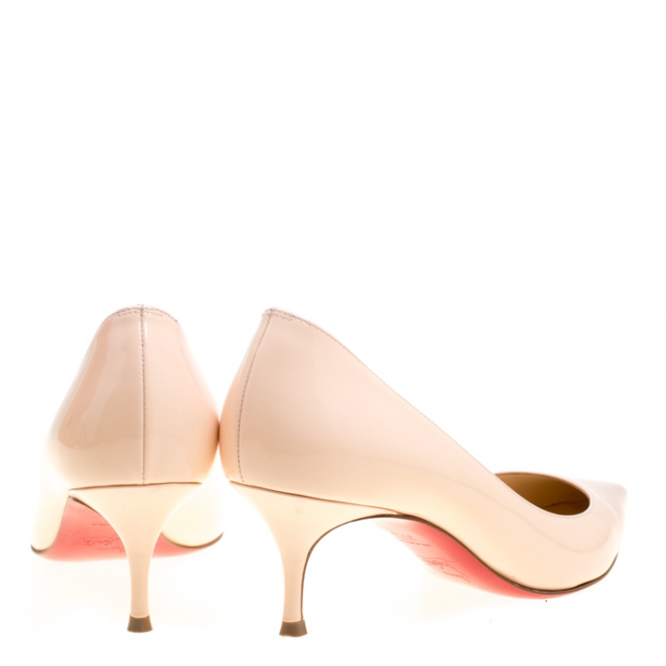 Pre Owned Christian Louboutin Beige Patent Leather Pigalle Follies Pointed Toe Pumps Size 37.5
