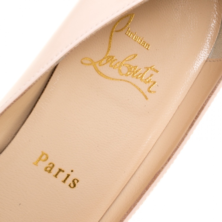Pre Owned Christian Louboutin Beige Patent Leather Pigalle Follies Pointed Toe Pumps Size 37.5