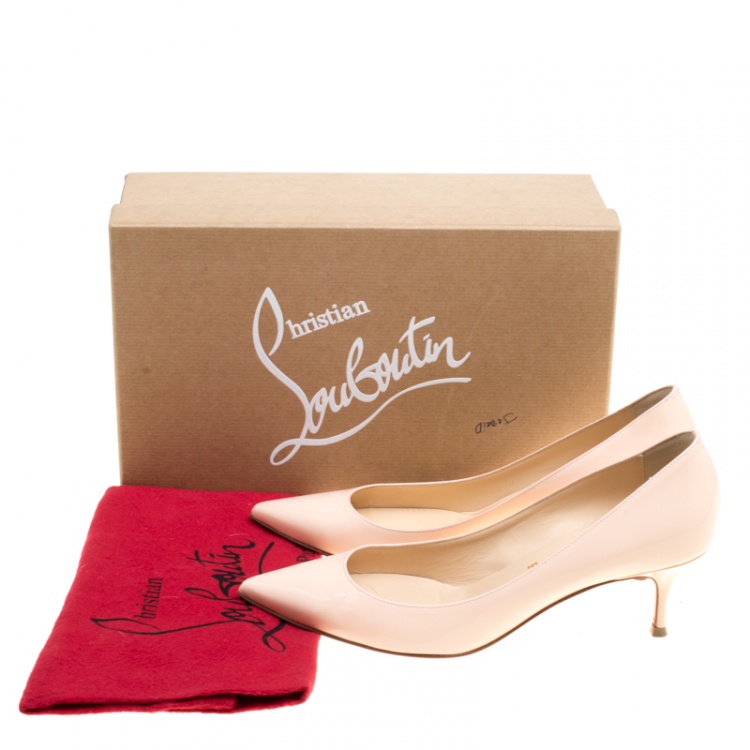 Pre Owned Christian Louboutin Beige Patent Leather Pigalle Follies Pointed Toe Pumps Size 37.5