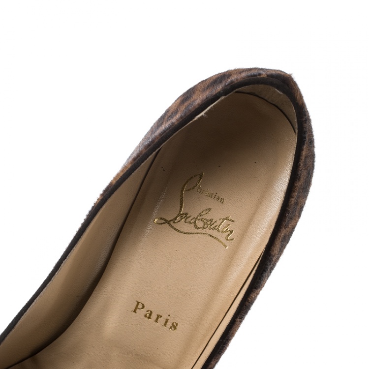 Pre Owned Christian Louboutin Brown Leopard Print Pony Hair Filo Platform Pumps Size 39.5