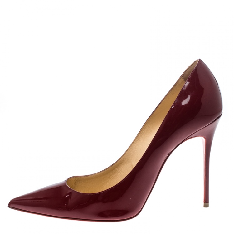 Pre Owned Christian Louboutin Carmin Red Patent Leather Decollete Pointed Toe Pumps Size 40.5