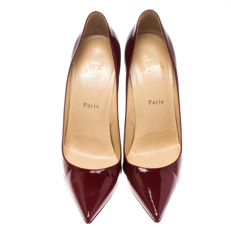 Pre Owned Christian Louboutin Carmin Red Patent Leather Decollete Pointed Toe Pumps Size 40.5