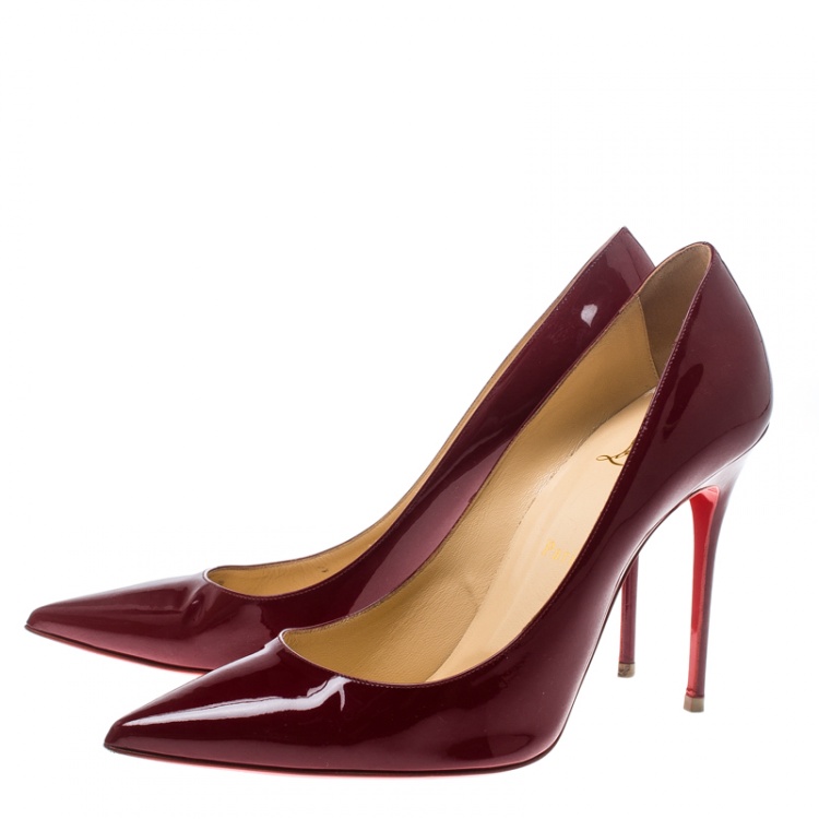 Pre Owned Christian Louboutin Carmin Red Patent Leather Decollete Pointed Toe Pumps Size 40.5