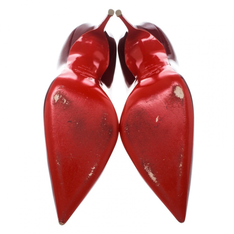 Pre Owned Christian Louboutin Carmin Red Patent Leather Decollete Pointed Toe Pumps Size 40.5