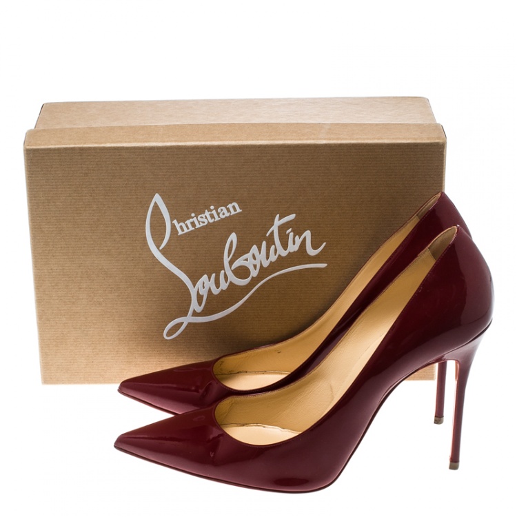 Pre Owned Christian Louboutin Carmin Red Patent Leather Decollete Pointed Toe Pumps Size 40.5
