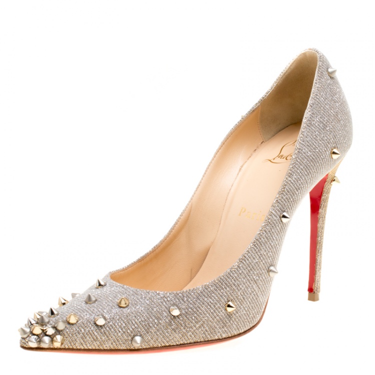 Pre Owned Christian Louboutin Metallic Fabric Degraspike Pointed Toe Pumps Size 38