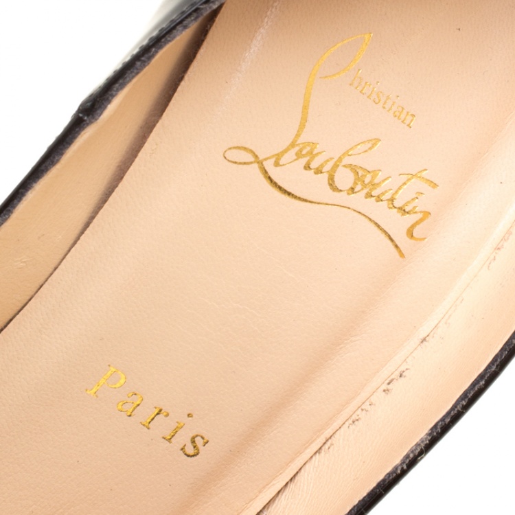 Pre Owned Christian Louboutin Black Patent Leather Lady Peep Toe Platform Pumps Size 37.5