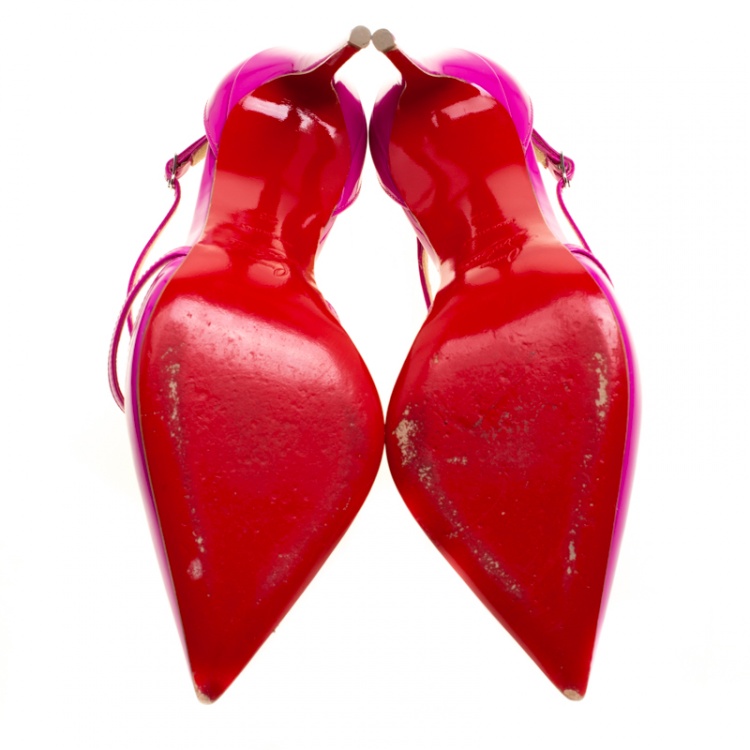 Pre Owned Christian Louboutin Pink Patent Leather Cross Blake Pointed Toe Sandals Size 38