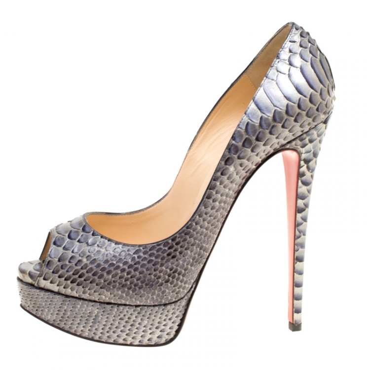 Pre Owned Christian Louboutin Two Tone Metallic Python Scarabee Lady Peep Toe Platform Pumps Size 38.5