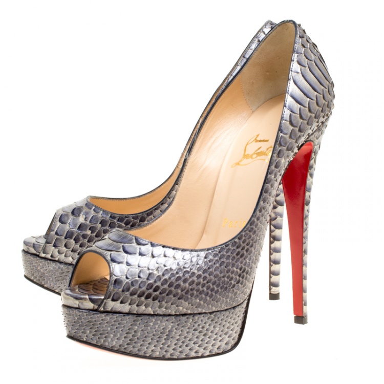 Pre Owned Christian Louboutin Two Tone Metallic Python Scarabee Lady Peep Toe Platform Pumps Size 38.5