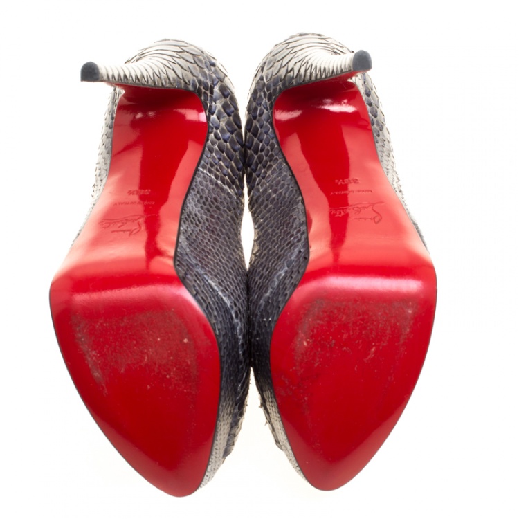 Pre Owned Christian Louboutin Two Tone Metallic Python Scarabee Lady Peep Toe Platform Pumps Size 38.5