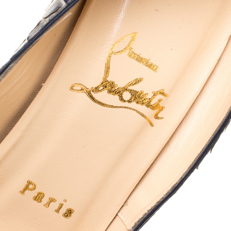 Pre Owned Christian Louboutin Two Tone Metallic Python Scarabee Lady Peep Toe Platform Pumps Size 38.5