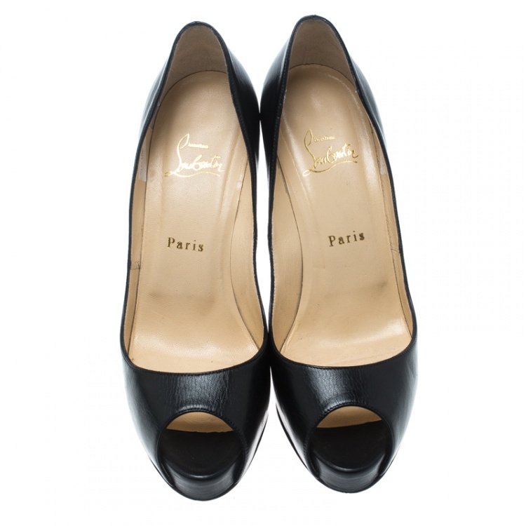 Pre Owned Christian Louboutin Black Leather Vendome Peeptoe Platform Pumps Size 39
